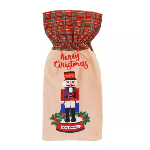 Karácsonyi Springos palackhuzat poliészter 15×31 cm, beige-piros