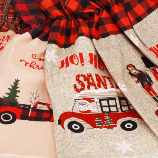 Karácsonyi Springos palackhuzat poliészter 15×31 cm, beige-piros