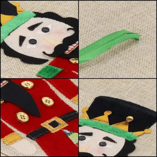 Karácsonyi palackhuzat, diótörő minta, len/poliészter, 35×16 cm