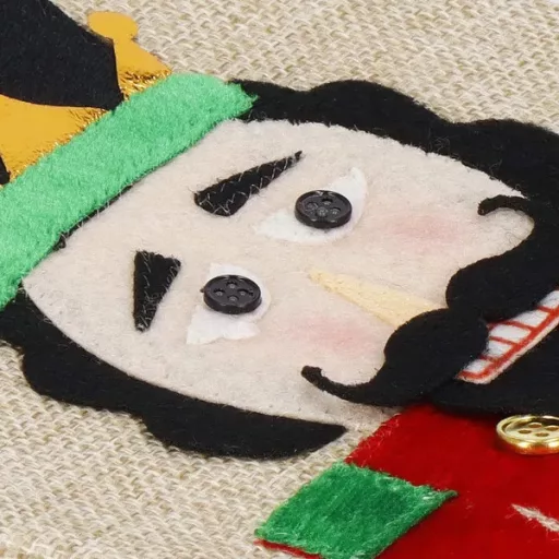 Karácsonyi palackhuzat, diótörő minta, len/poliészter, 35×16 cm