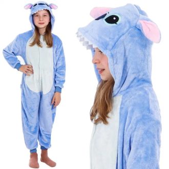   Stitch mintás kigurumi gyerek pizsama overál, 120-130 cm, kapucnis