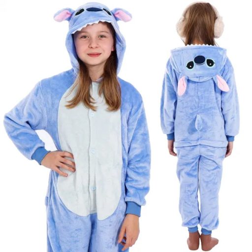Stitch mintás kigurumi gyerek pizsama overál, 120-130 cm, kapucnis