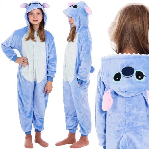 Stitch mintás kigurumi gyerek pizsama overál, 120-130 cm, kapucnis
