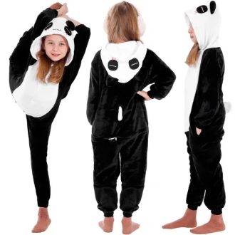   Panda kapucnis kigurumi gyerek pizsama, 125-140 cm, fehér-fekete