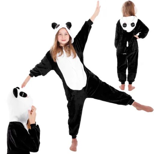 Panda kapucnis kigurumi gyerek pizsama, 125-140 cm, fehér-fekete