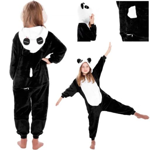 Panda kapucnis kigurumi gyerek pizsama, 125-140 cm, fehér-fekete
