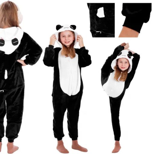 Panda kapucnis kigurumi gyerek pizsama, 125-140 cm, fehér-fekete