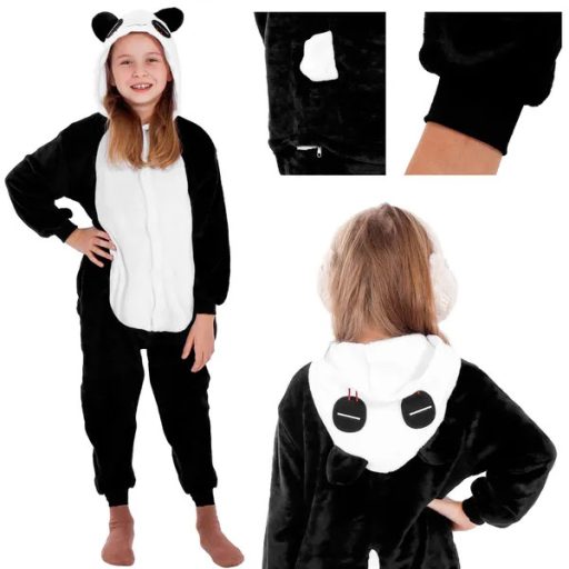 Panda kapucnis kigurumi gyerek pizsama, 125-140 cm, fehér-fekete