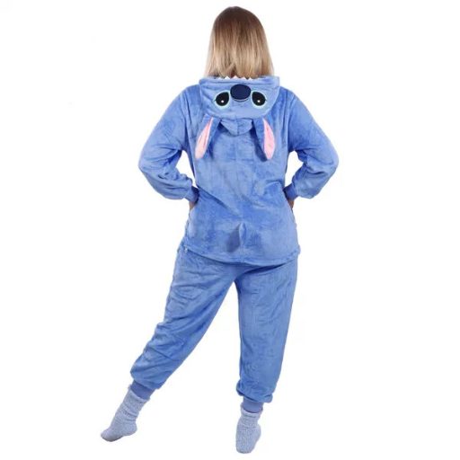 Stitch kigurumi pizsama, L, 100% poliészter, kék-zöld-rózsaszín, kapucnis
