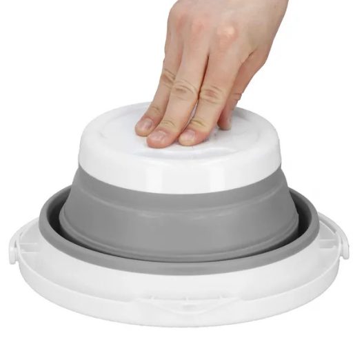 Összecsukható szilikon-műanyag vödör 10 l, 31 cm átmérő, szürke/fehér