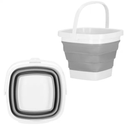 Összecsukható szilikon tároló vödör 10 l, 29x29 cm, szürke/fehér