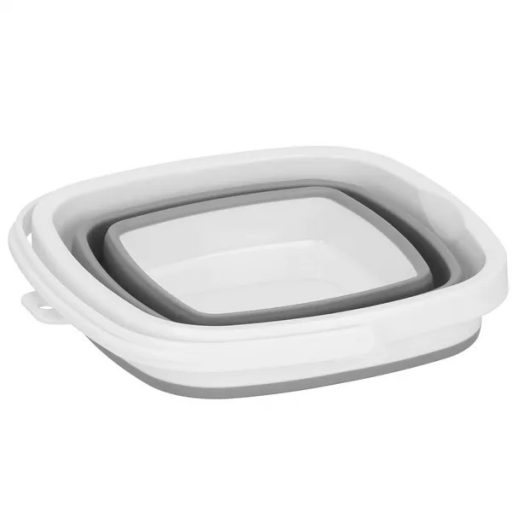 Összecsukható szilikon tároló vödör 10 l, 29x29 cm, szürke/fehér