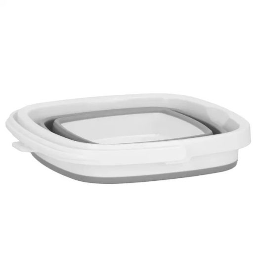 Összecsukható szilikon tároló vödör 10 l, 29x29 cm, szürke/fehér