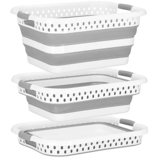 Összecsukható tároló edény, 24 l, 53×38,5×23 cm, szürke/fehér