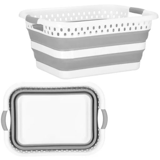 Összecsukható tároló edény, 24 l, 53×38,5×23 cm, szürke/fehér