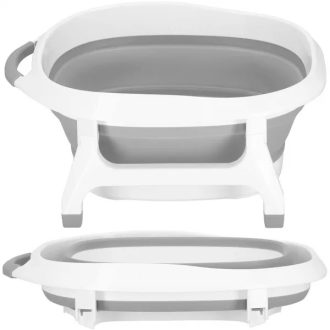   Összecsukható lábmosó lavór, szürke/fehér, 37,5×43,5×19 cm, dugóval