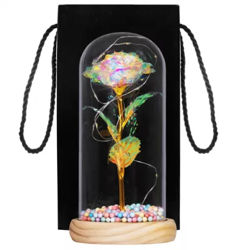 Örök rózsa üveg búra alatt LED fényekkel, multikolor, 22 cm