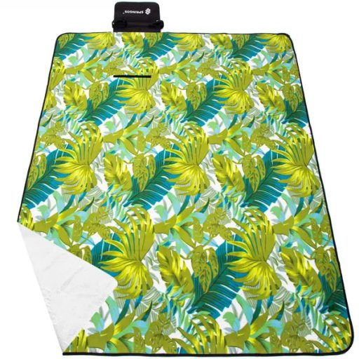 Pikniktakaró Springos 200×200 cm, zöld leveles, alumínium hátlappal