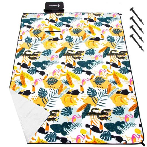 Összecsukható pikniktakaró 150×200 cm, trópusi minta, hordozópánt