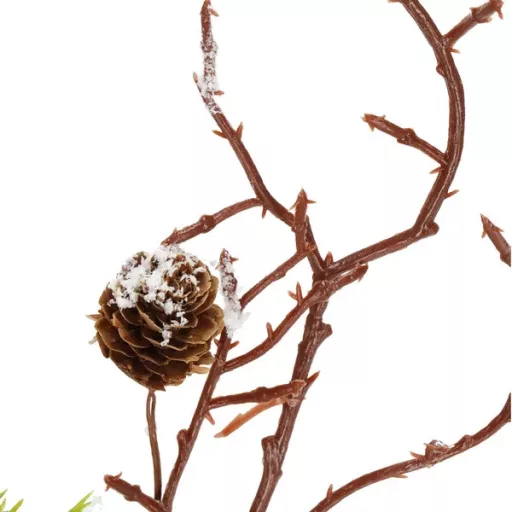 Karácsonyi díszág bogyókkal és tobozokkal, barna-zöld-fehér, 30 cm