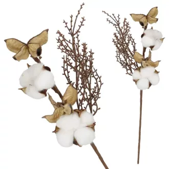 Dekoratív vattagolyós ünnepi ág, barna/fehér, 35 cm