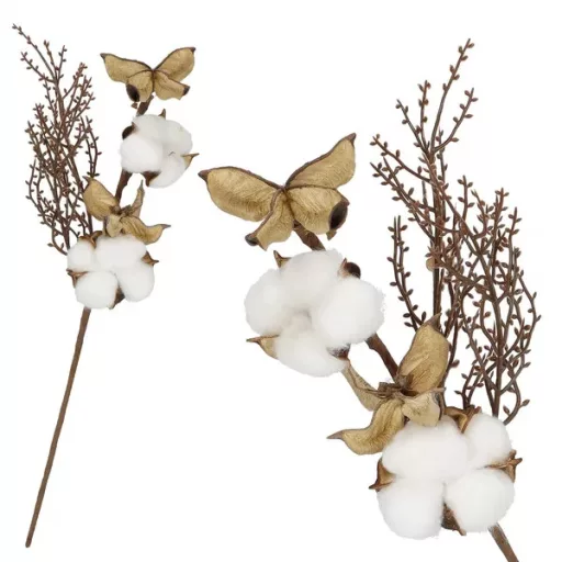 Dekoratív vattagolyós ünnepi ág, barna/fehér, 35 cm