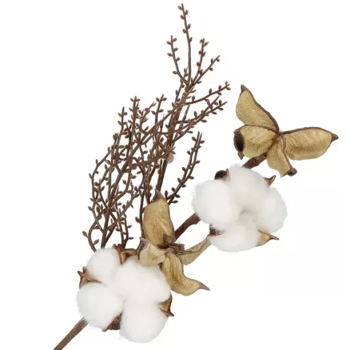 Dekoratív vattagolyós ünnepi ág, barna/fehér, 35 cm