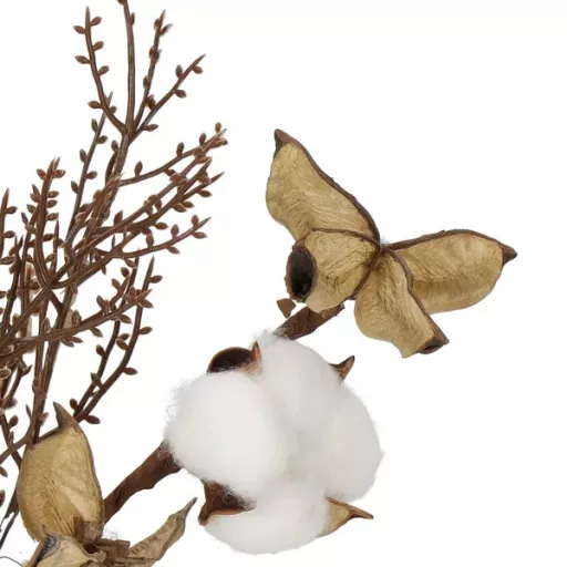 Dekoratív vattagolyós ünnepi ág, barna/fehér, 35 cm