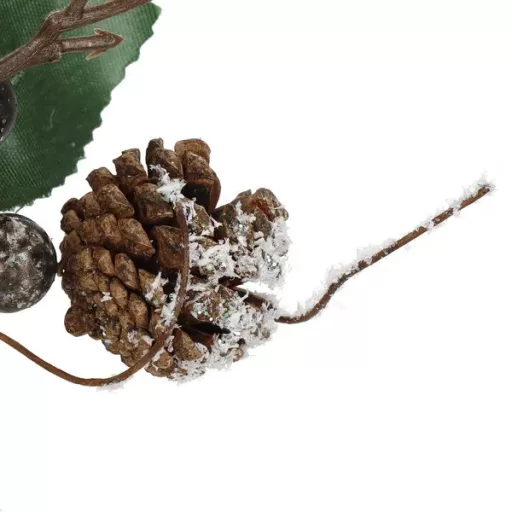 Karácsonyi műág havas bogyókkal és tobozzal, 25 cm, barna/fehér/zöld