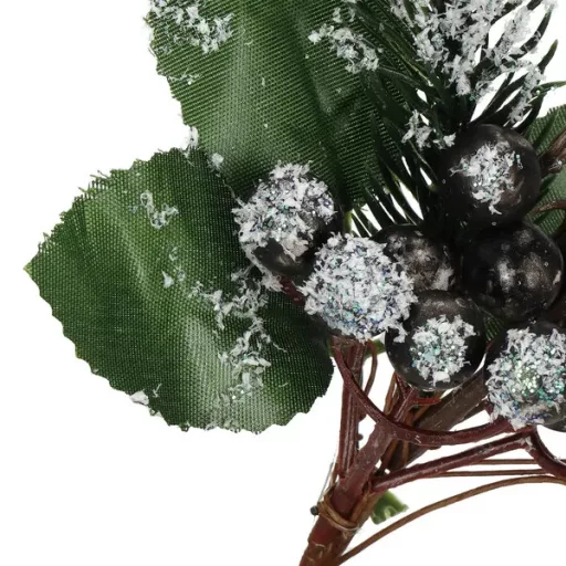 Karácsonyi műág havas bogyókkal és tobozzal, 25 cm, barna/fehér/zöld