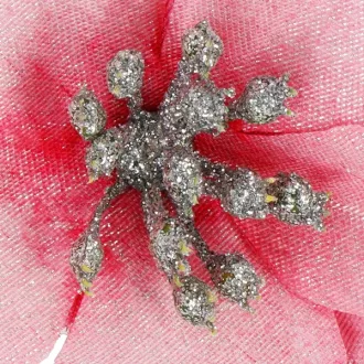   Mű magnóliavirág csipesszel, 15 cm, rózsaszín-ezüst csillám, 1 db