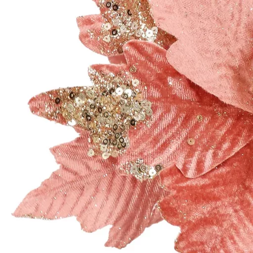 Mikulásvirág karácsonyi dísz klipsszel, 25 cm, rózsaszín-ezüst csillám