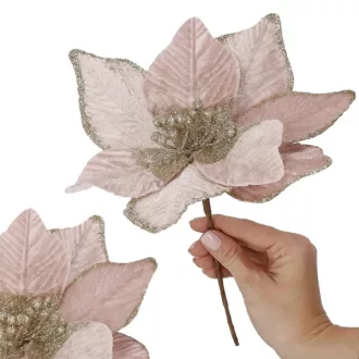   Karácsonyi mikulásvirág dekor, rózsaszín-arany glitter, 25 cm, műanyag