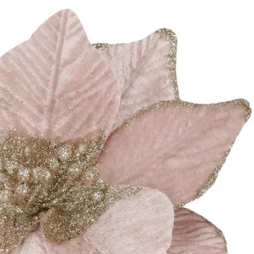 Karácsonyi mikulásvirág dekor, rózsaszín-arany glitter, 25 cm, műanyag