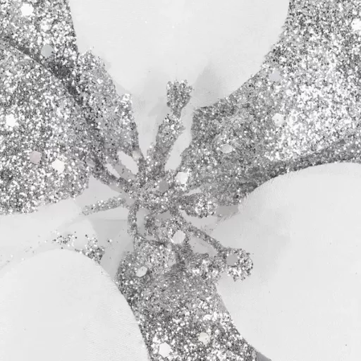 Fehér-ezüst csillámos mikulásvirág klipsszel, 23 cm