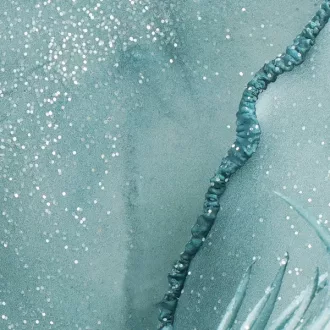   Művirág turkiz-ezüst csillámos, 74 cm, 17 szirmú dekoráció