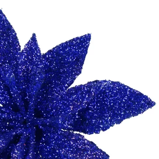 Karácsonyi műanyag poinsettia virág dísz, 15 cm, lila, csillámos