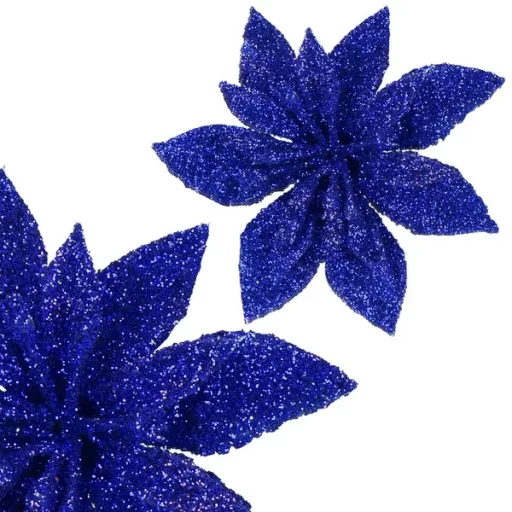 Karácsonyi műanyag poinsettia virág dísz, 15 cm, lila, csillámos