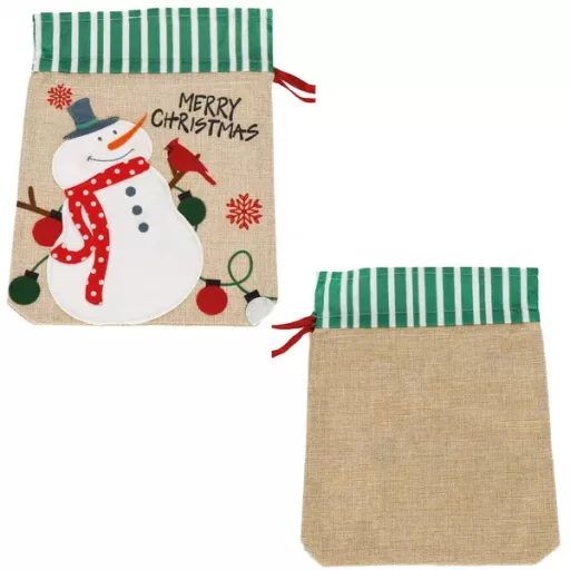 Karácsonyi ajándéktasak hóember mintával, poliészter, 29×20 cm