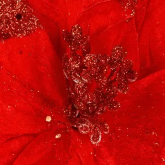   Karácsonyi mikulásvirág dekoráció, piros csillámos, 28 cm