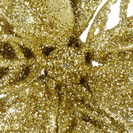 Arany csillámos karácsonyi virág dísz, műanyag, 13 cm