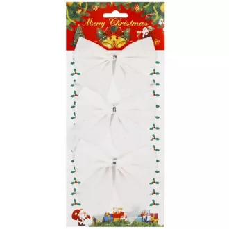 Karácsonyi csillámos fehér masni 11×11 cm – 3 db