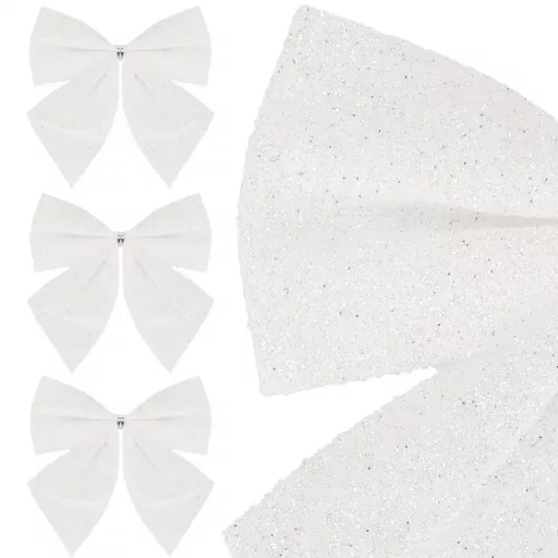 Karácsonyi csillámos fehér masni 11×11 cm – 3 db