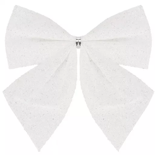 Karácsonyi csillámos fehér masni 11×11 cm – 3 db