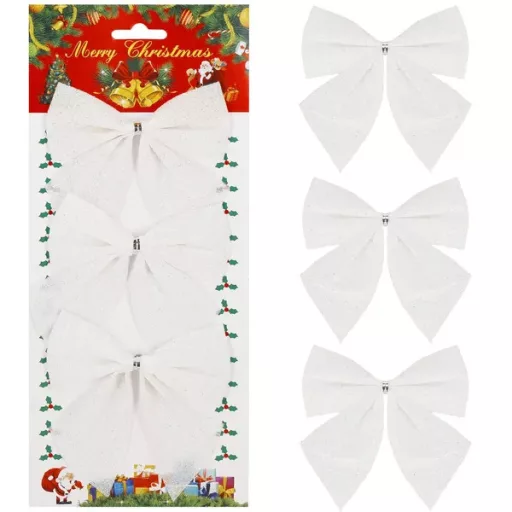 Karácsonyi csillámos fehér masni 11×11 cm – 3 db