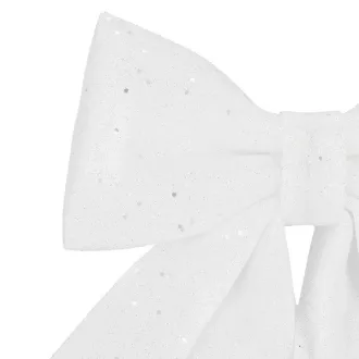   Fehér, csillámos karácsonyi masni, 30×29 cm, műanyag dekor