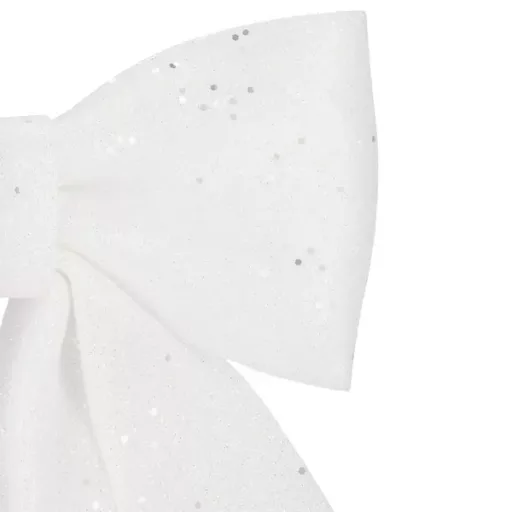 Fehér, csillámos karácsonyi masni, 30×29 cm, műanyag dekor