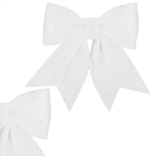 Fehér, csillámos karácsonyi masni, 30×29 cm, műanyag dekor