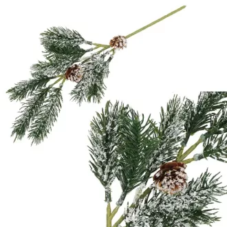   Karácsonyi díszítő ág tobozzal és műhóval, 34 cm, barna-zöld