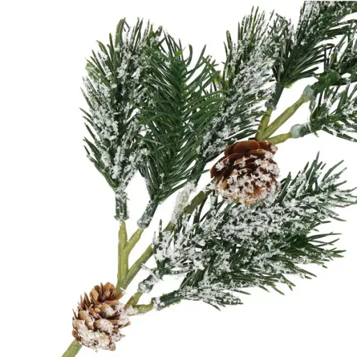 Karácsonyi díszítő ág tobozzal és műhóval, 34 cm, barna-zöld